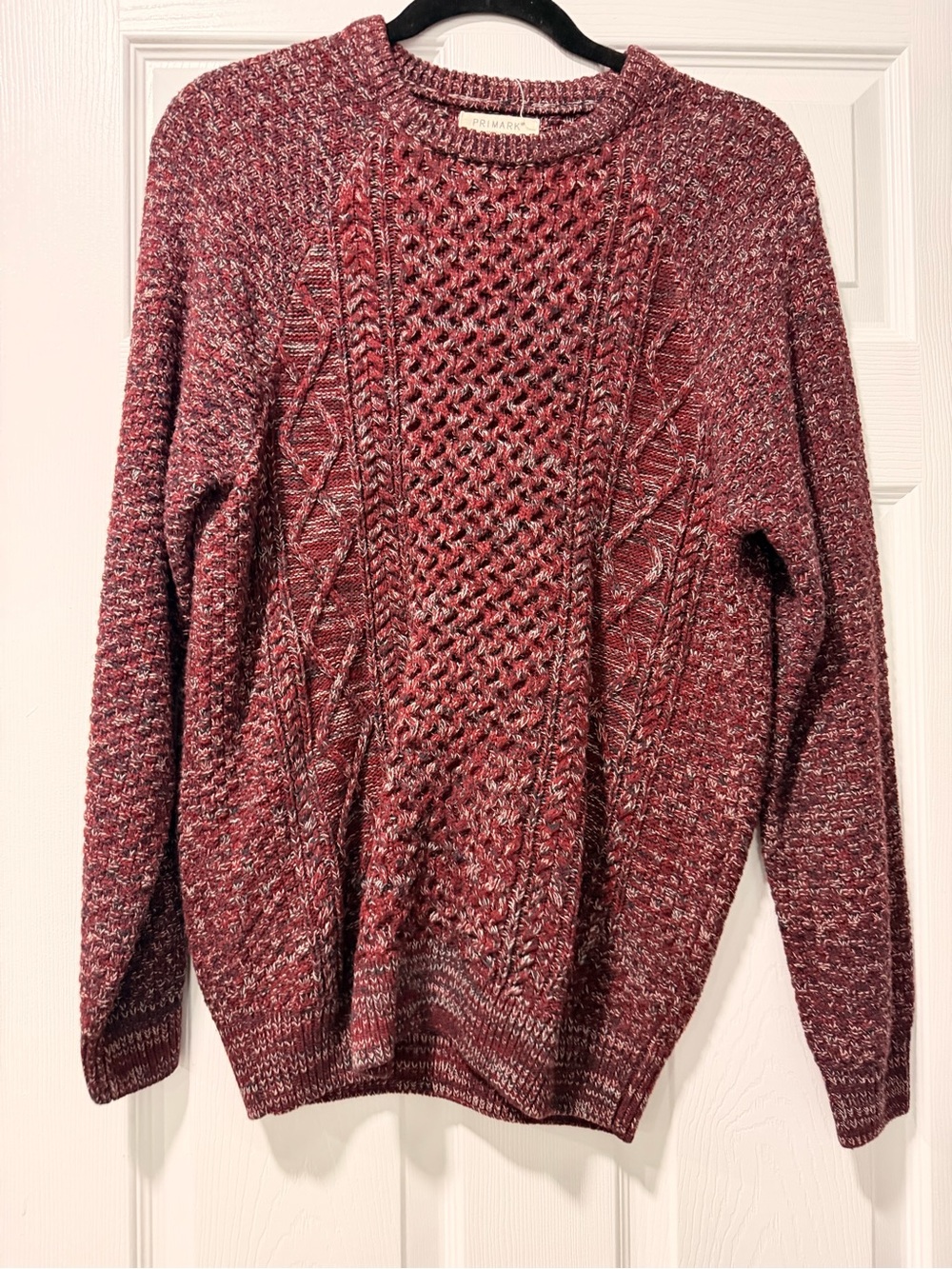 Primark Men's Maroon Cable Knit Crewneck Sweater